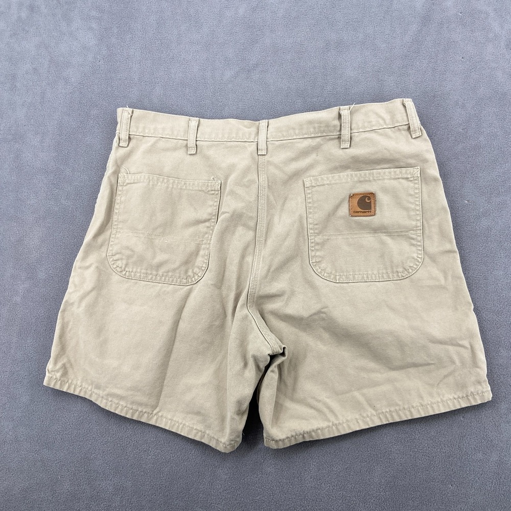 Vintage Carhartt Relaxed Fit Chino Shorts Sz 38 Beige Workwear Leather Tab